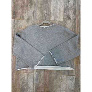 Zara Oversized Sweatshirt Womens Large Grey NWOT Cropped Raw Hem Relaxed Fit